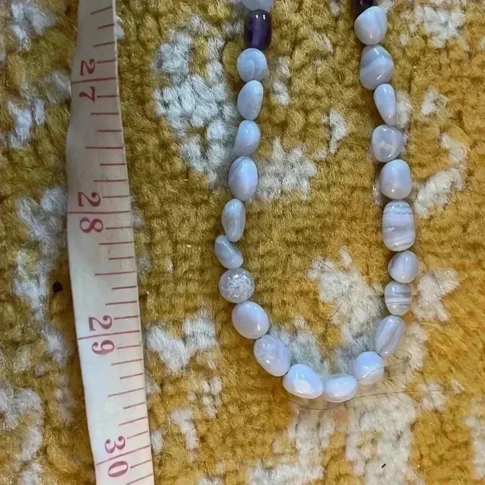 Long single strand light and dark amethyst, semi precious stone necklace NWOT - Picture 2 of 2